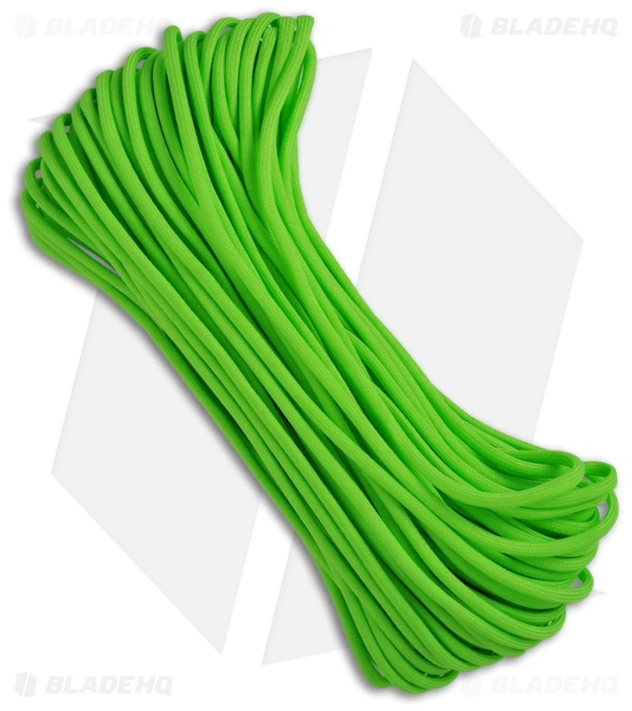 Neon Green 550 Paracord Nylon Braided 7-Strand Core (100') USA Neon Green 550 Paracord Nylon Braided 7-Strand Core (100') USA -Blade HQ 550 paracord neon green large
