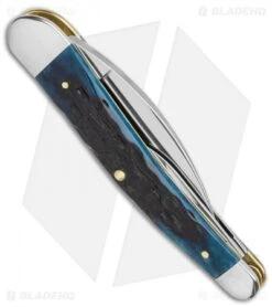 Case Seahorse Whittler Pocket Knife 4" Denim Blue Peach Seed Bone (6355WH SS) 2 Case Seahorse Whittler Pocket Knife 4" Denim Blue Peach Seed Bone (6355WH SS) -Blade HQ Case Cutlery Blue Denim Bone Peach Seed Jig BHQ 117580 LS Side