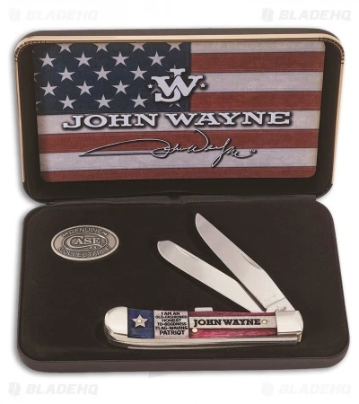 Case Cutlery John Wayne Gift Set Trapper Traditional Pocket Knife 4.125" Bone Case Cutlery John Wayne Gift Set Trapper Traditional Pocket Knife 4.125" Bone -Blade HQ Case Cutlery John Wayne Gift Set Trapper Bone BHQ 81721 er case open