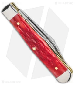 Case Small Swell Center Jack Knife 3" Dark Red Bone/Peach Jig (6225 1/2 CS) -Blade HQ Case Small Swell Center Jack Dark Red Bone Peach Jig CS BHQ 140651 jr side