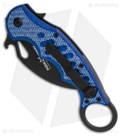 Fox Karambit Folding Knife Blue Twill G-10 (3" Black) 479BLT -Blade HQ Fox Karambit Blue Twill G10 Black BHQ 138463 td spine