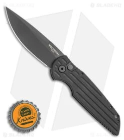 Pro-Tech TR-3 SWAT Tactical Response Automatic Knife Black Aluminum (3.5" Black) -Blade HQ Pro Tech TR 3 SWAT Tactical Response Automatic Knife w Grooves 3.5 Black BHQ 6087 LS Bottlecap large