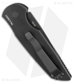 Pro-Tech TR-3 SWAT Tactical Response Automatic Knife Black Aluminum (3.5" Black) -Blade HQ Pro Tech TR 3 SWAT Tactical Response Automatic Knife w Grooves 3.5 Black BHQ 6087 LS Side large