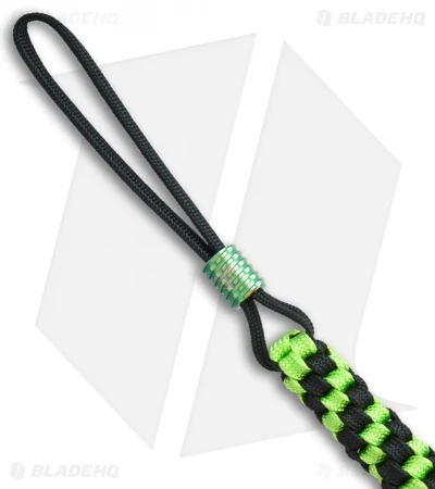 WE Knife Co. Tied Paracord Lanyard w/ Titanium Bead (Green/Black) A-01A WE Knife Co. Tied Paracord Lanyard W/ Titanium Bead (Green/Black) A-01A -Blade HQ WE Knife Co Tied Paracord lanyard ti bead green black BHQ 74760 er side