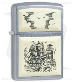 Zippo Lighter Scrimshaw Ship (Brushed Chrome) 11985