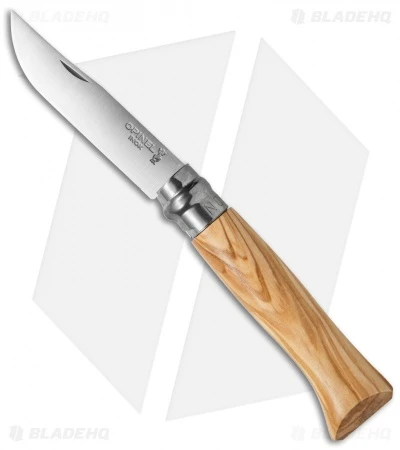 Opinel Knives No. 8 Stainless Steel Knife Olive Wood w/Sheath (3.25" Satin) Opinel Knives No. 8 Stainless Steel Knife Olive Wood W/Sheath (3.25" Satin) -Blade HQ opinel 001004 cm
