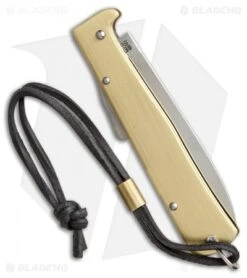 Otter Mercator Lockback Folding Knife Brass W/ Lanyard (3.5" Satin) CS -Blade HQ otter mercator brass lanyard cs OTT10726LB BHQ 48893 er side